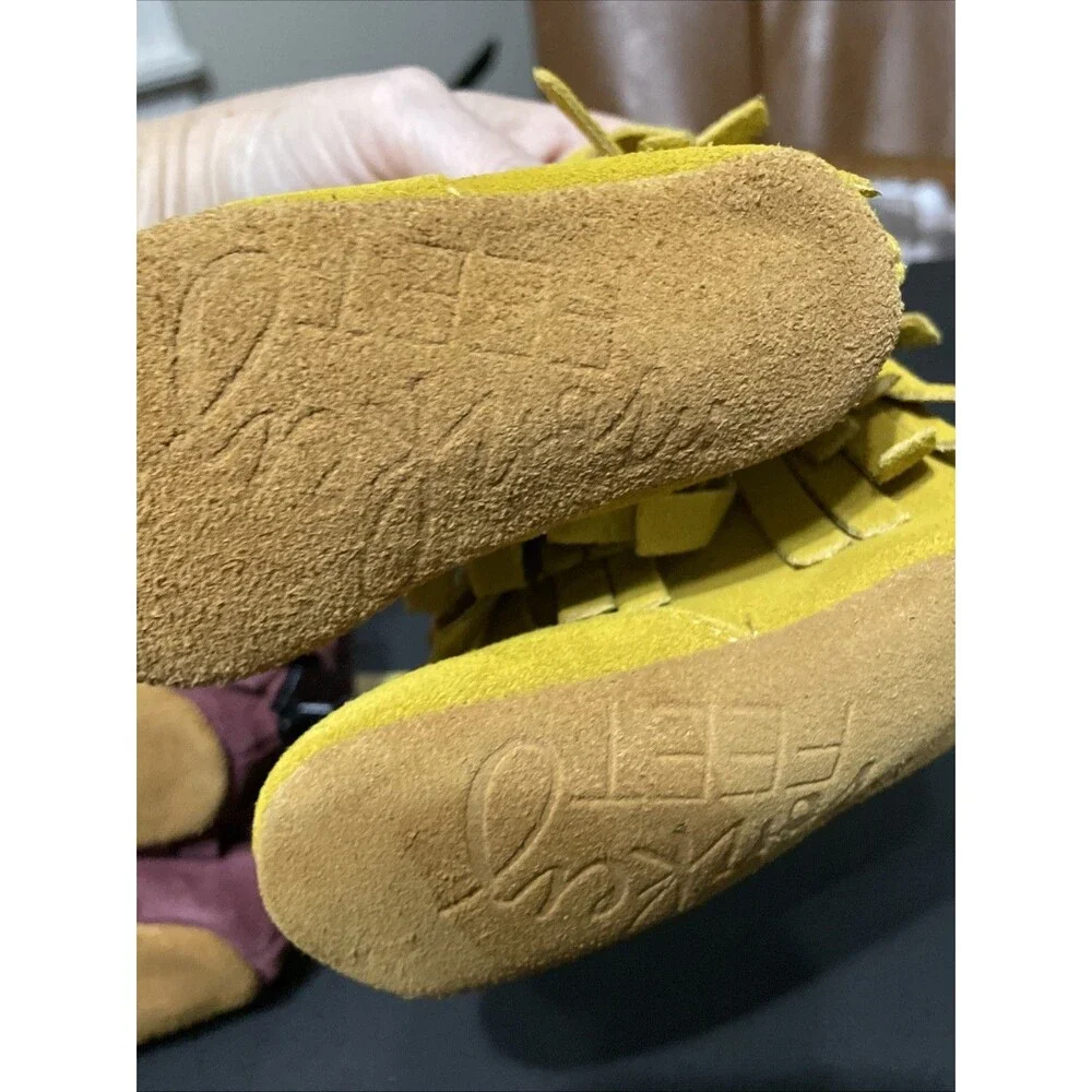 Monkey Feet Suede Set Of 2 Fringe Boots Shoes For Baby Purple Mustard Yellow